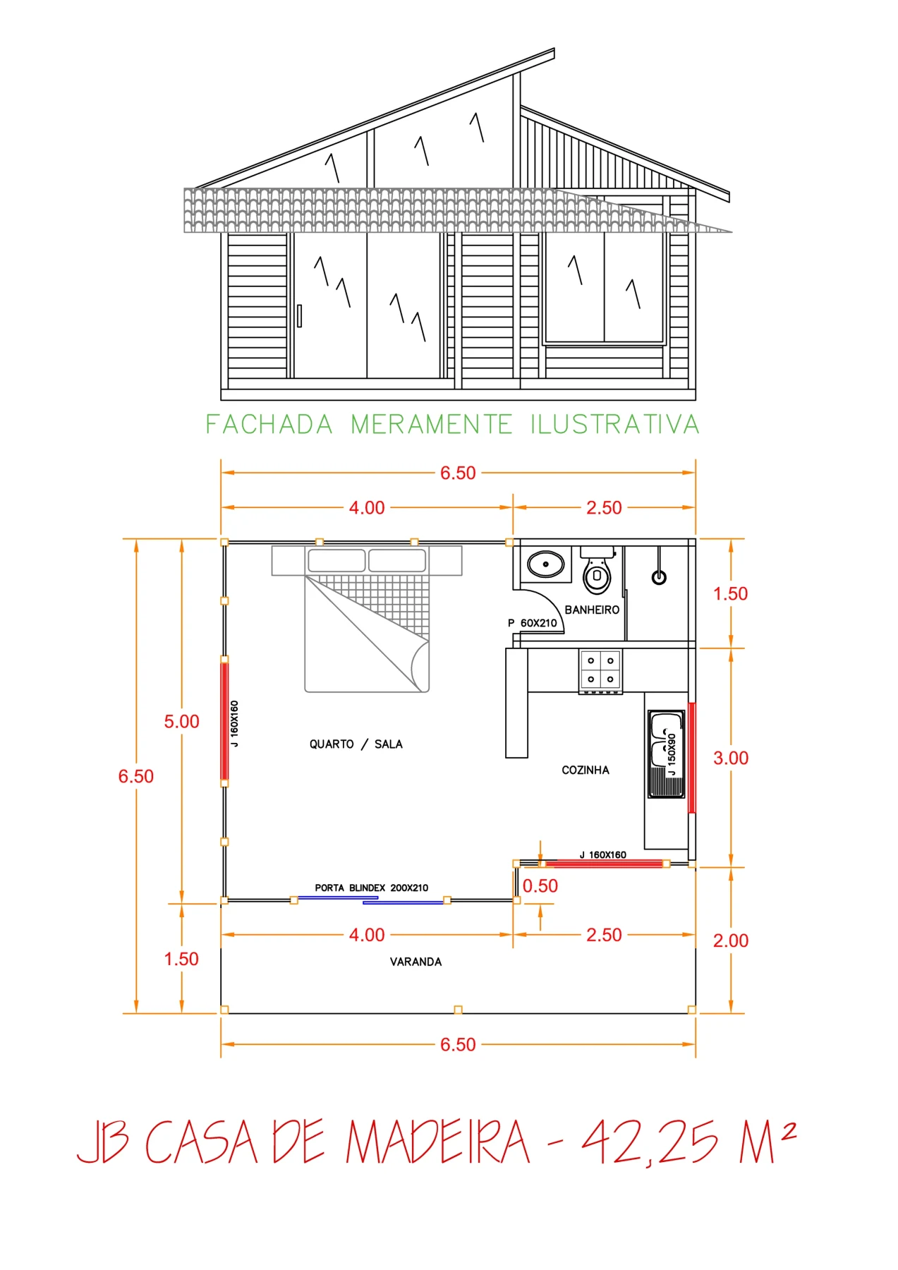 Planta da Chalé Loft 42,25m² com Varanda