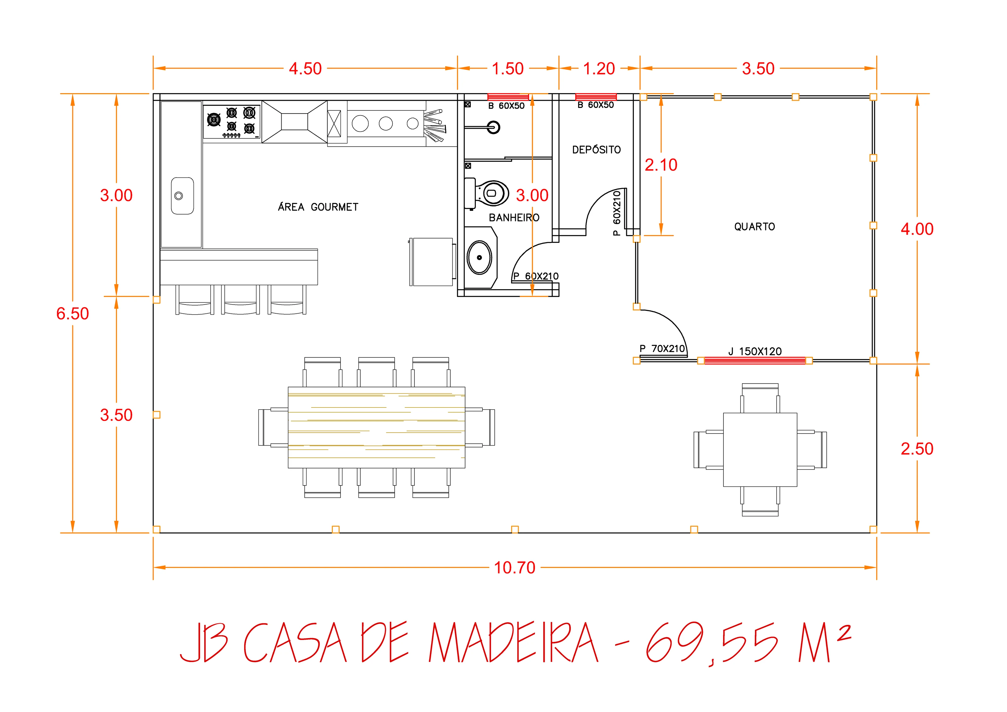 Planta da Área Gourmet 69,55m² com 1 quarto