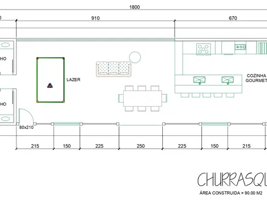 Planta da área gourmet de 90 m²