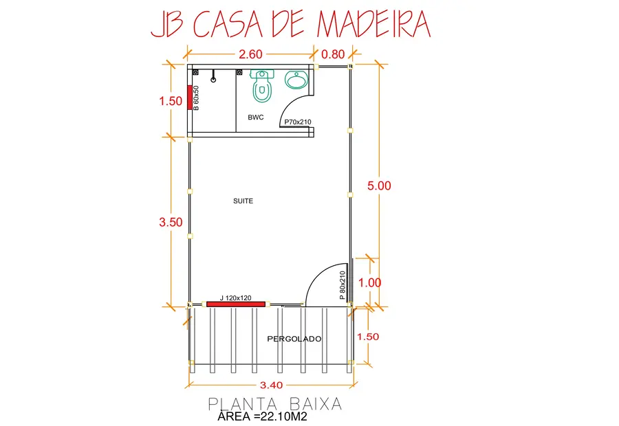 Planta: Chalé Compacto 22,10m²