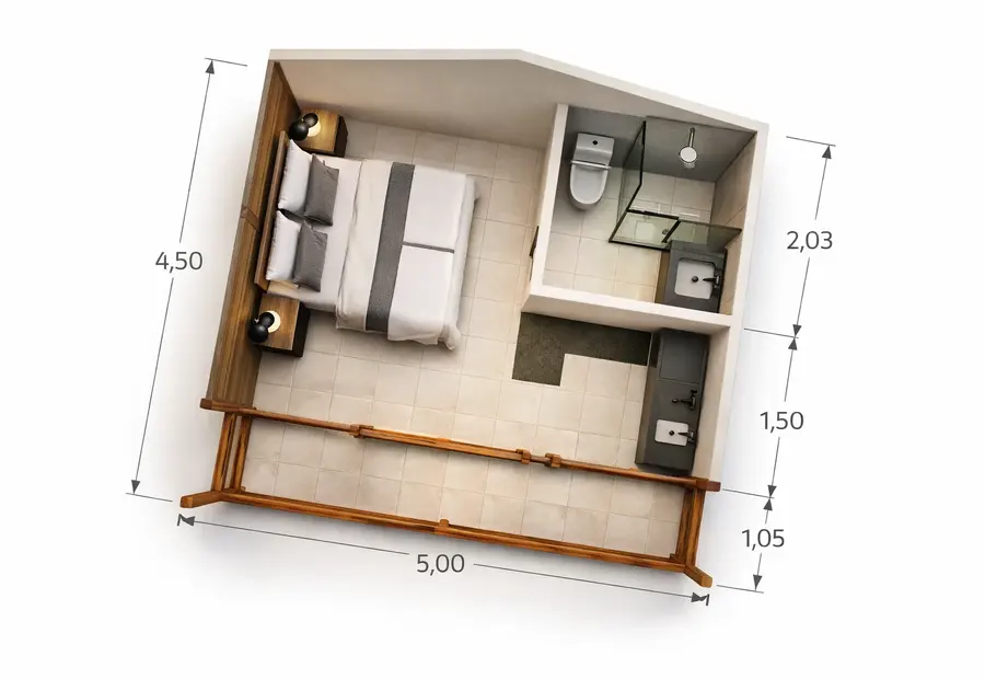 Planta: Chalé Compacto 22,50m²