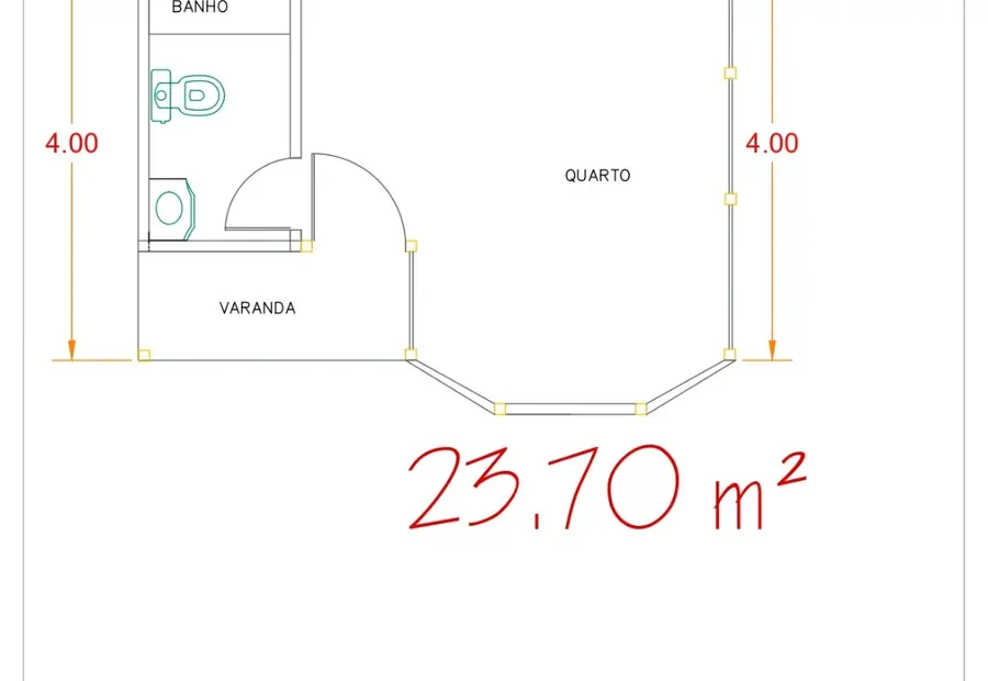 Planta: Chalé Suíte com Varanda 23,70m²