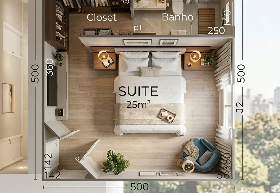 Planta: Chalé Suíte 25,00m² com Closet