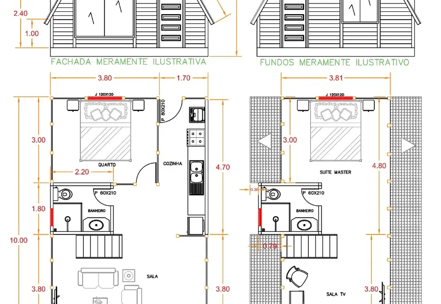 Planta: Chalé A-Frame 94,50m² com 1 Suíte e 1 Quarto