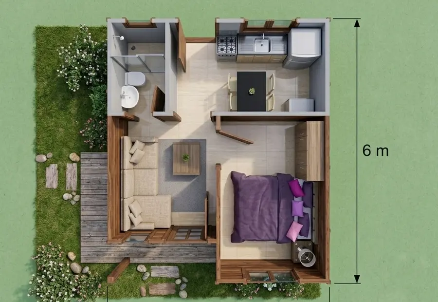 Planta: Chalé 30m² com Suíte e Varanda