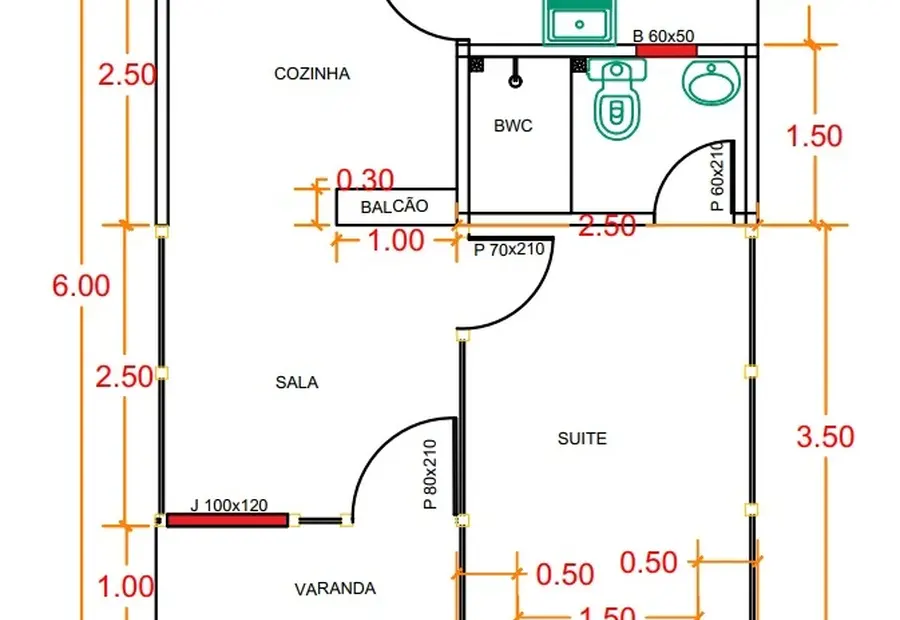 Planta: Chalé 31m² com Suíte e Área de Serviço