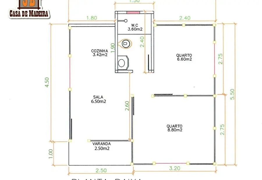 Planta: Chalé 31,35m² com 2 Quartos e Varanda