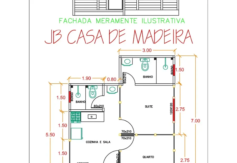 Planta: Chalé 35,85m² com 1 Suíte e 1 Quarto