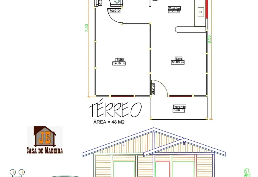 Planta: Casa Térrea 48,00m² com 1 Suíte