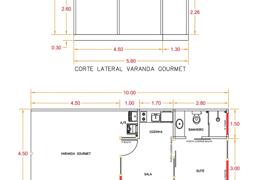 Planta: Casa Térrea 50,98m² com 1 Suíte e Varanda Gourmet