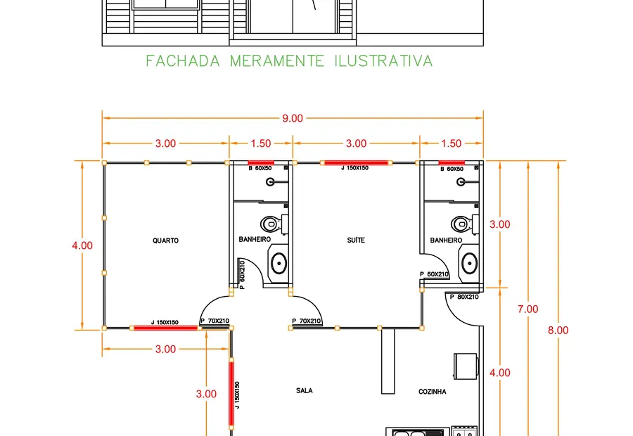 Planta: Casa Térrea 57,30m² com 2 Dormitórios