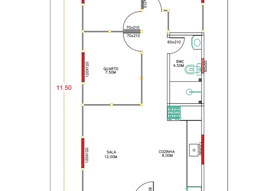 Planta: Casa Térrea 57,50m² com 3 Quartos