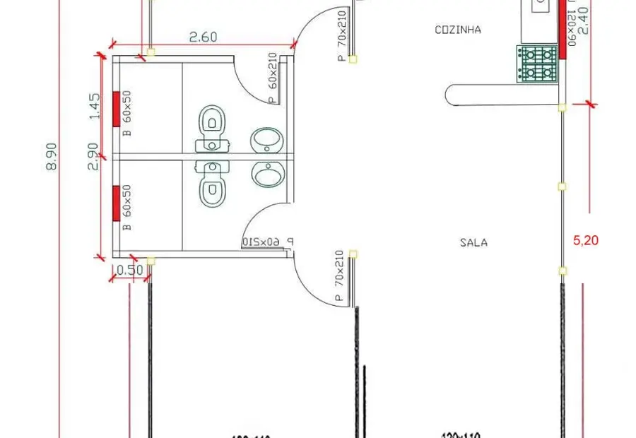 Planta: Casa Térrea 59,30m² com 1 Suíte