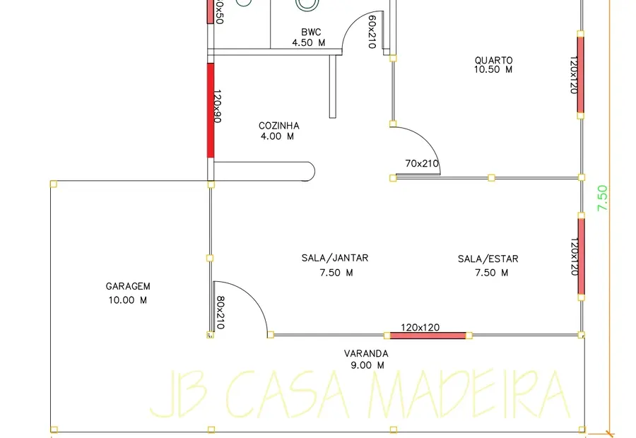 Planta: Casa Térrea 60,00m² com 1 Quarto e Garagem