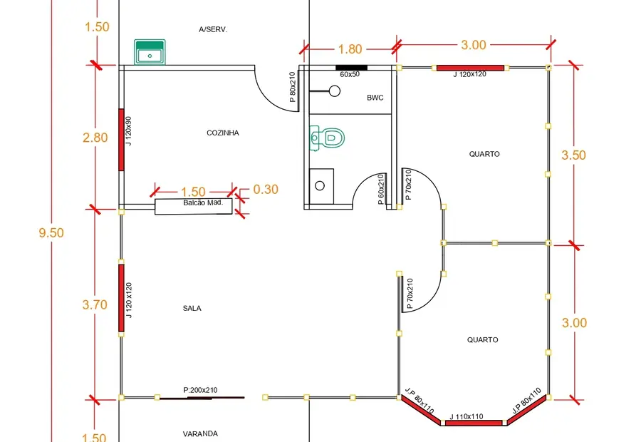 Planta: Casa Térrea 68,00m² com 2 Dormitórios