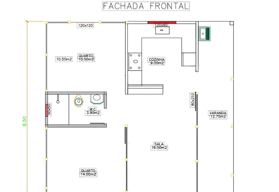 Planta: Casa Térrea 68,00m² com 2 Dormitórios