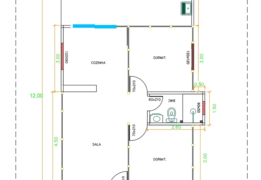 Planta: Casa Térrea 68,25m² com 2 Dormitórios
