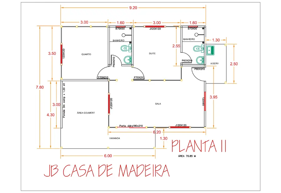 Planta: Casa Térrea 70,85m² com Suíte e Área Gourmet