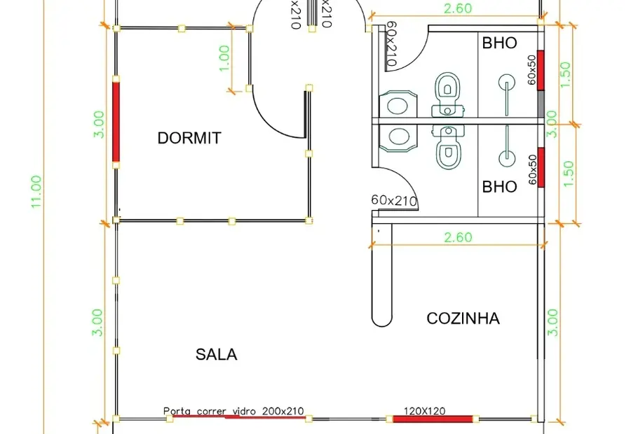 Planta: Casa Térrea 71,50m² com Suíte e Varanda