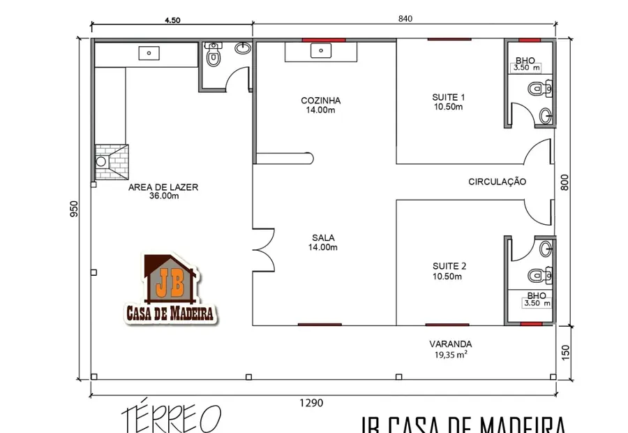 Planta: Casa 122,55m² com 2 suítes