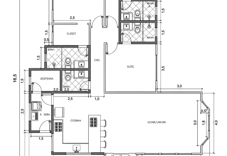 Planta: Casa 139,00m² com 3 suítes
