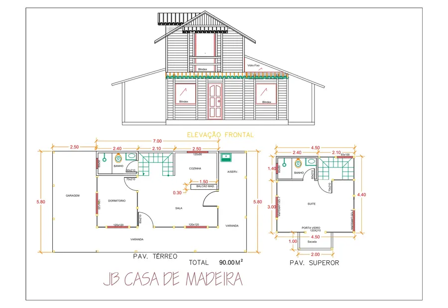 Planta: Casa 90,00m² com 1 suíte, 1 quarto e garagem