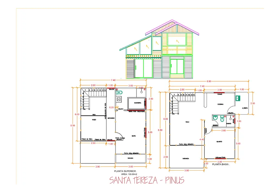Planta: Casa duplex 100,90m² com 1 suíte e 1 quarto