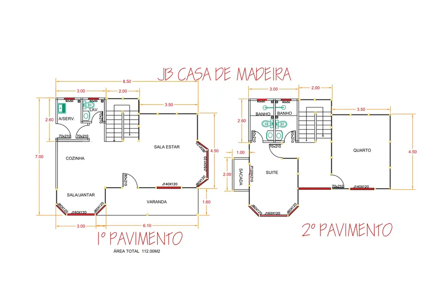 Planta: Casa duplex 112,00m² com 1 suíte e 1 quarto