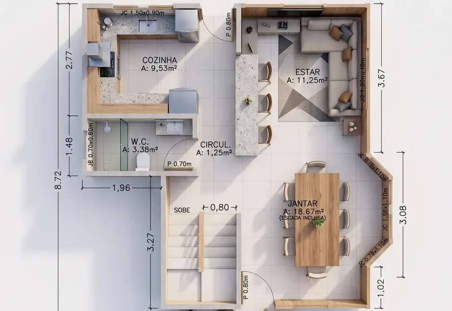 Planta: Casa duplex 114,00m² com 3 quartos