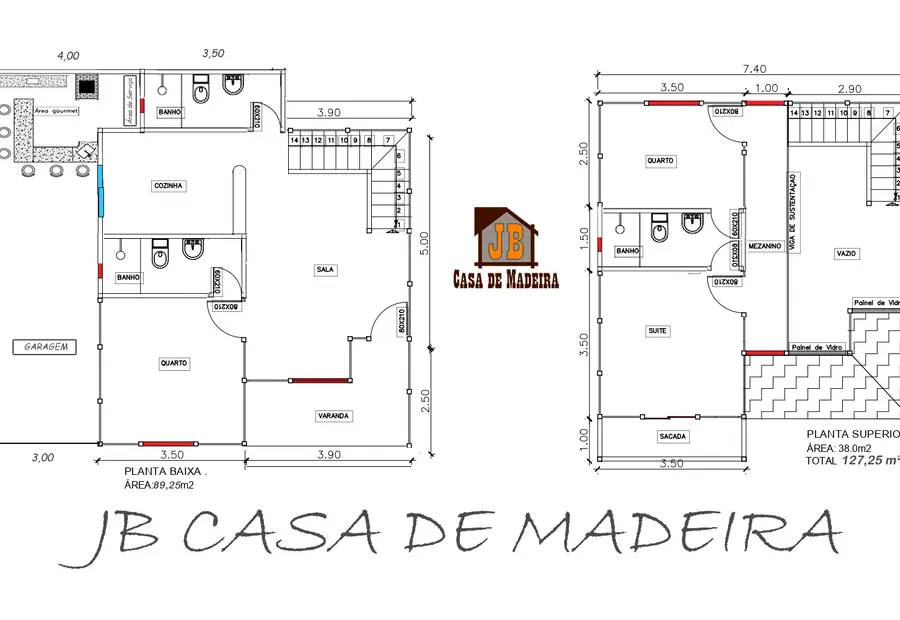 Planta: Casa duplex 127,25 m² com área gourmet e garagem