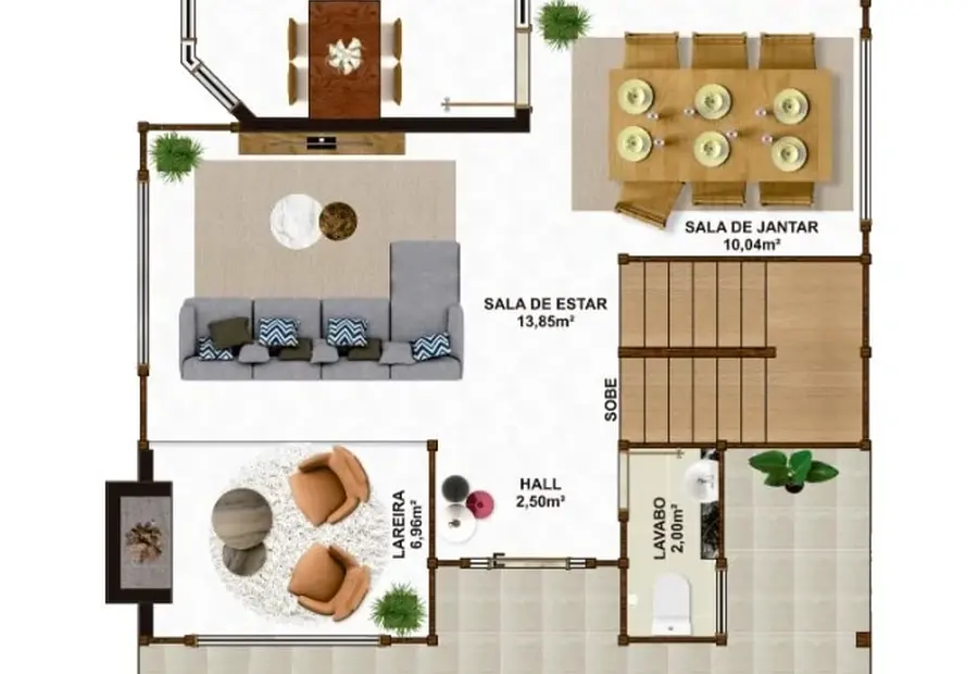 Planta: Casa Duplex 138,00m² com 1 suíte e 1 quarto