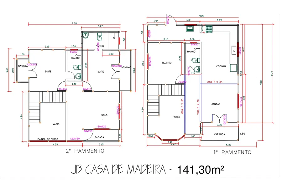 Planta: Casa Duplex 141,30m² com 2 suítes e 1 quarto