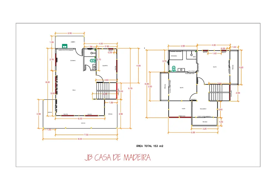 Planta: Casa Duplex 153,00m² com 2 suítes e 1 quarto