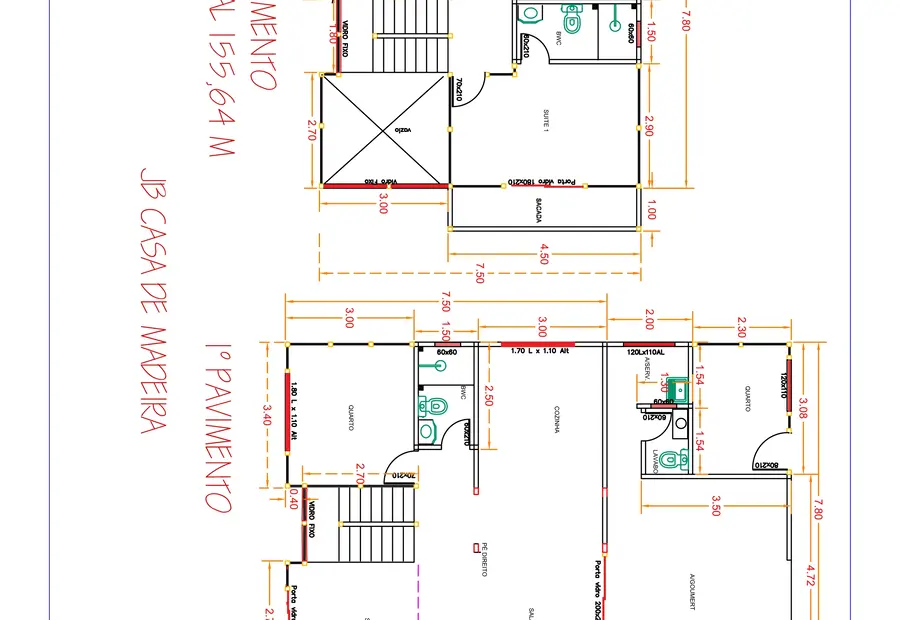 Planta: Casa Duplex 155,64m² com 2 suítes e 3 quartos