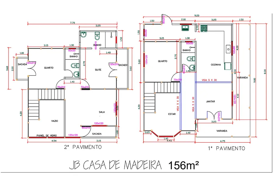 Planta: Casa Duplex 156,00m² com 1 suíte e 2 quartos