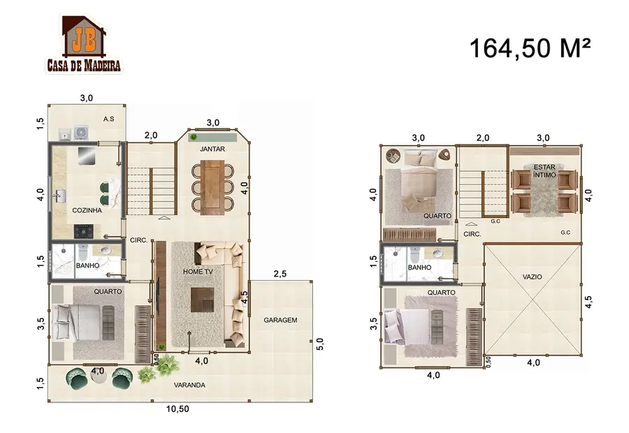 Planta: Casa Duplex 164,50m² com 3 quartos