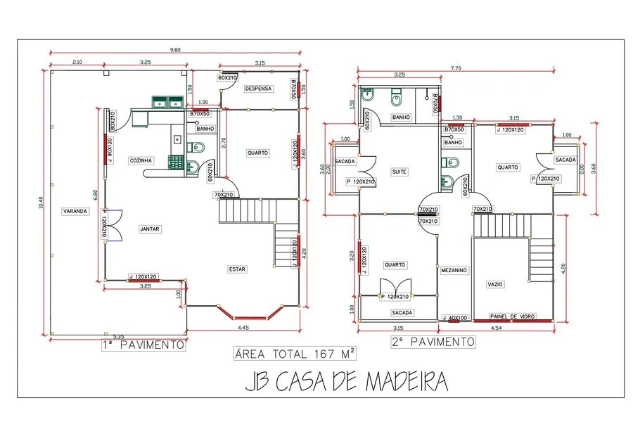 Planta: Casa Duplex 167,00m² com 1 suíte e 3 quartos