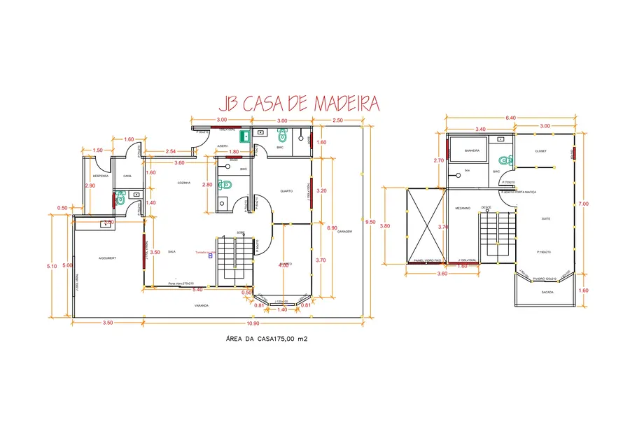Planta: Casa Duplex 175,00m² com 1 suíte e 2 quartos