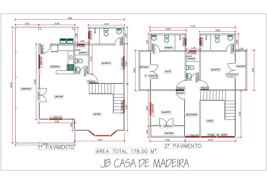 Planta: Casa Duplex 178,00m² com 3 suítes e 1 quarto