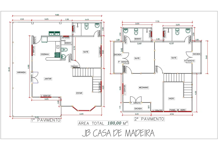 Planta: Casa Duplex 180,00m² com 3 suítes