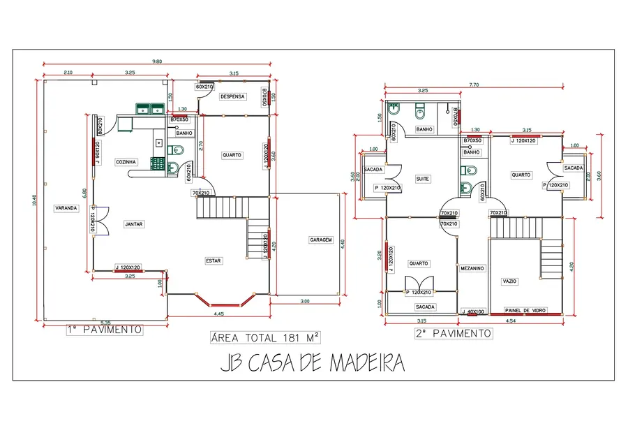 Planta: Casa Duplex 181,00m² com 1 suíte e 3 quartos