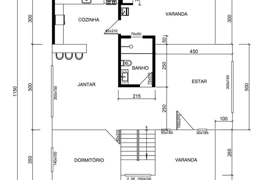 Planta: Casa Duplex 190,00m² com 2 suítes e 1 quarto