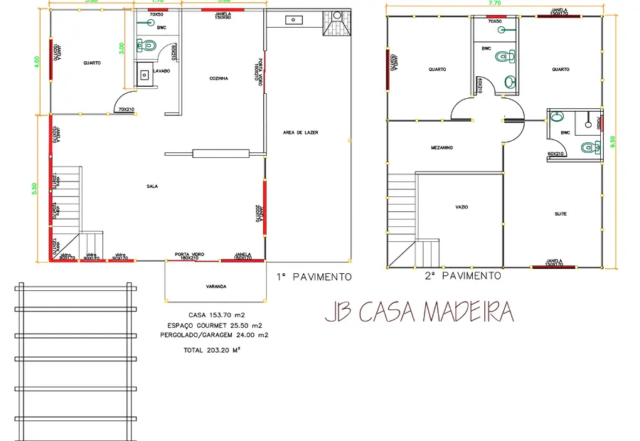 Planta: Casa Duplex 203,20m² com 1 suíte e 3 quartos