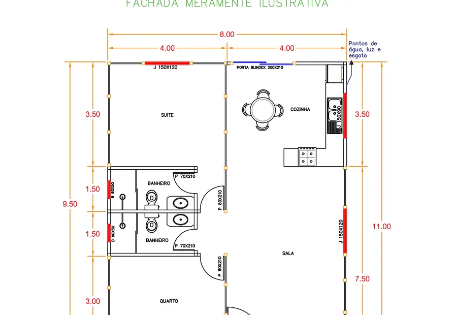 Planta: Casa Térrea Moderna 82,15m²