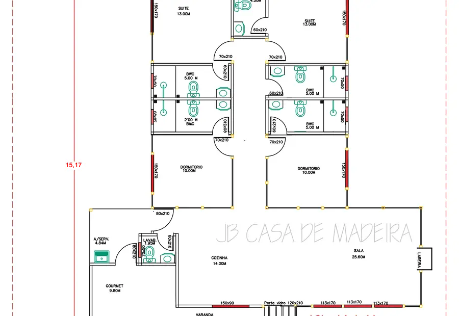 Planta: Casa Térrea 149,36m² com 4 Suítes e Área Gourmet