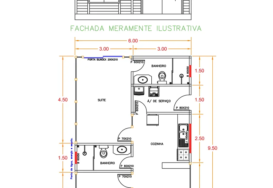 Planta: Casa 57,00m² com 1 suíte e 1 quarto