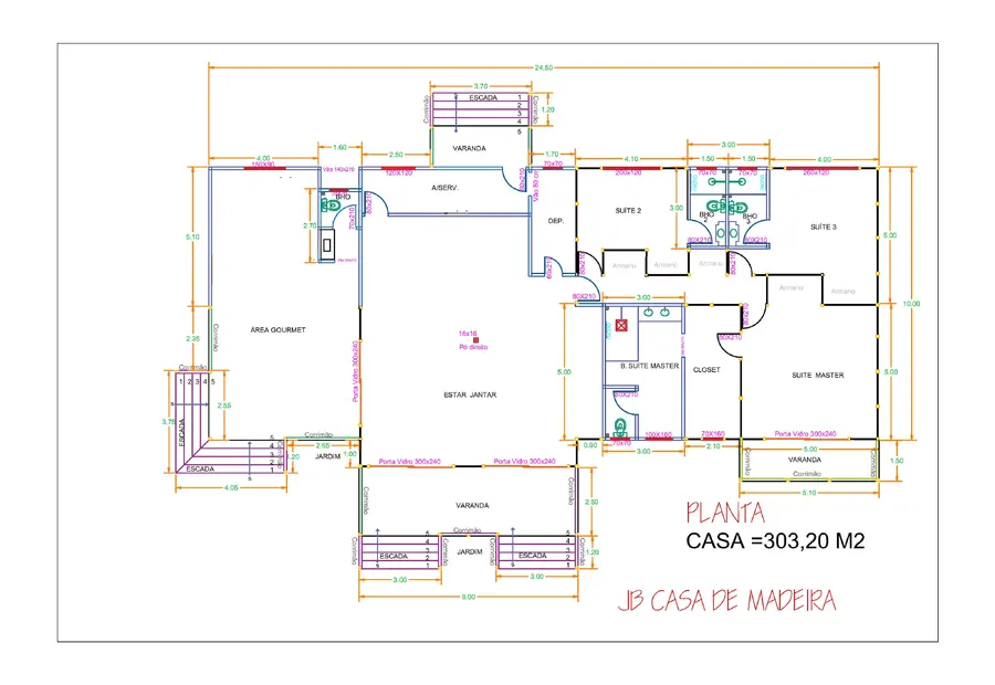 Planta: Casa 303,20m² com 3 suítes