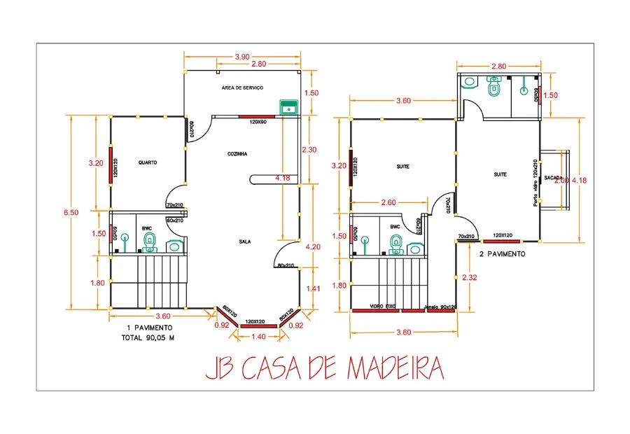 Planta: Casa Duplex 90,05m² com 2 suítes e 1 quarto