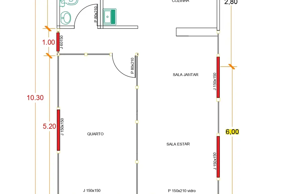 Planta: Casa 61,80m² com 1 quarto