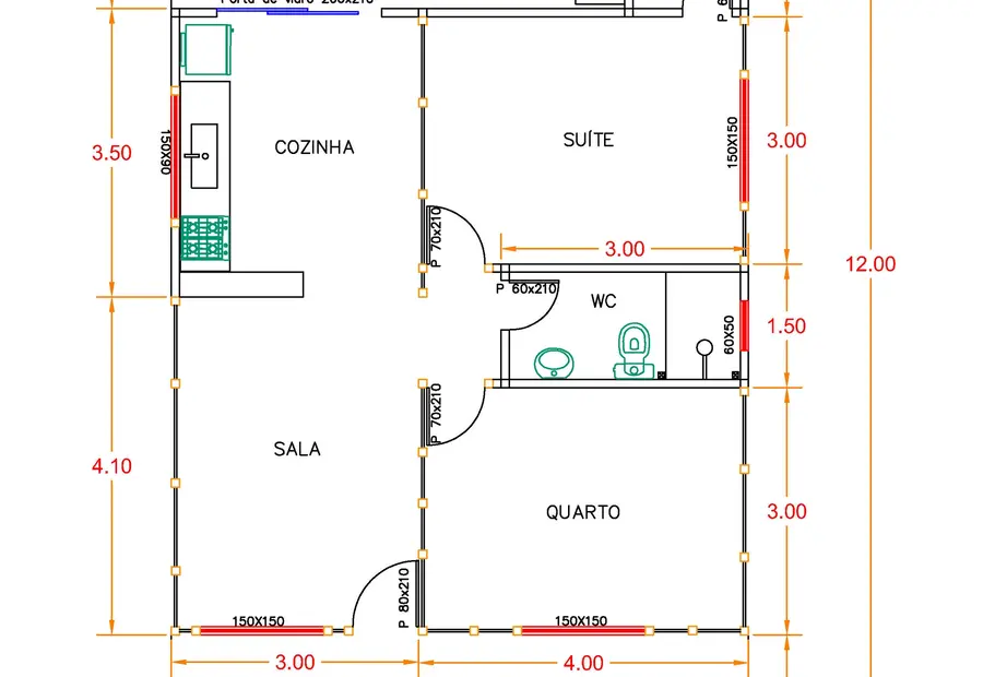 Planta: Casa 84,00m² com 1 suíte, 1 quarto e área gourmet